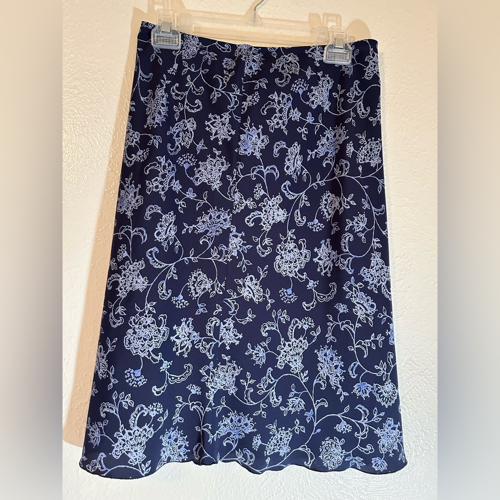 Blue dress skirt with white paisley print.